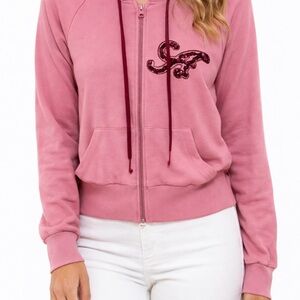Misdemeanor Y2K Dusty Rose Sequin  Zip Hoodie read description